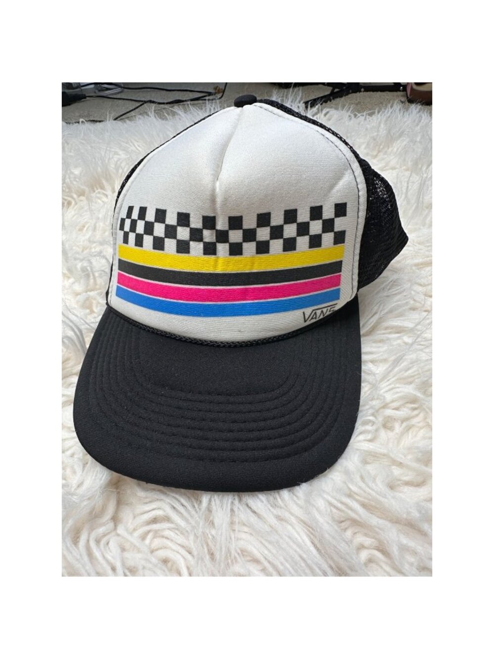 Vintage Vans Hat Trucker Snapback Cap Checkered Black Otto Skateboard Surf